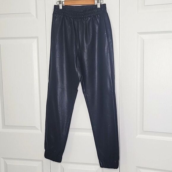 OLIVACEOUS Black Faux Leather High Rise Joggers. Size Small - Picture 2 of 6